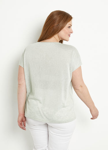 T-shirt col rond maille flammée motif doré Sauge