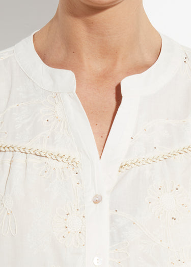 Chemisier broderies fleurs pailletées Ecru