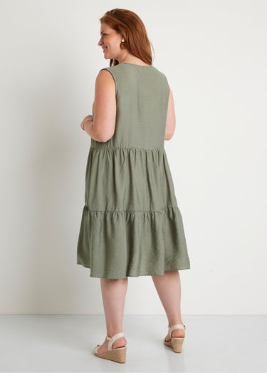 Robe sans manches courte volantée Kaki
