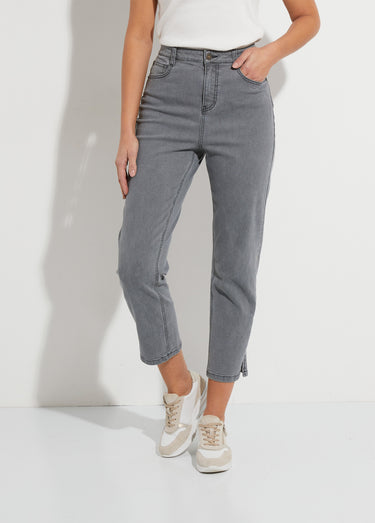 Jean droit taille haute 7/8 stretch Gris