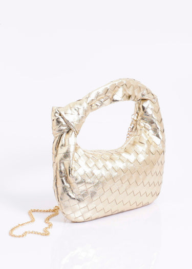 Sac à main métallisé tressé anse nouée Dore