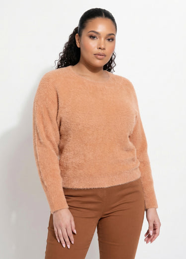 Pull côtelé col rond sans emmanchures boîte Camel