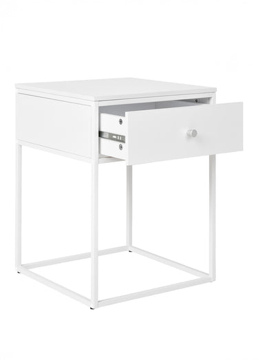 Table de chevet en acier, avec tiroir Blanc