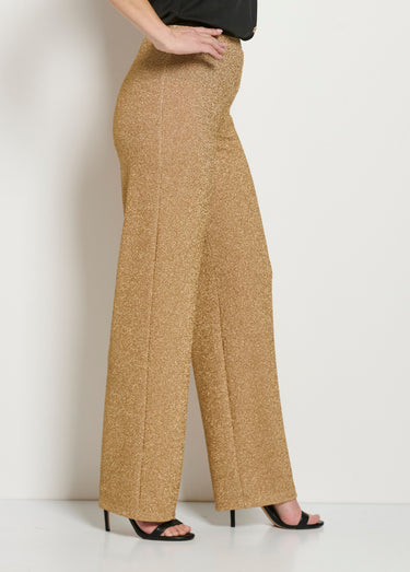 Pantalon large brillant doré ceinture élastiquée Dore