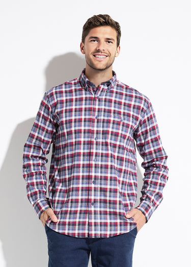 Chemise flanelle extensible carreaux manches longues Bordeaux