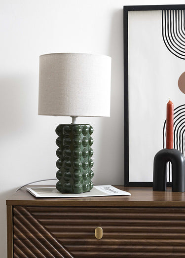 Lampe avec pied en céramique texturé Vert