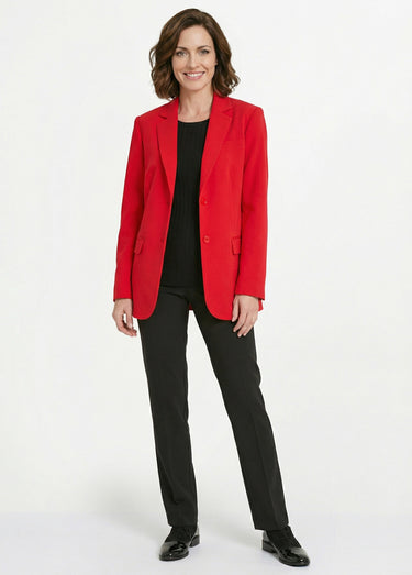 Veste blazer unie coupe droite col tailleur Rouge