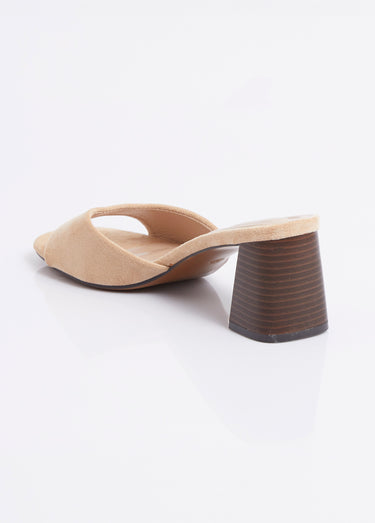 Mules suédine à talon façon lamellé Beige