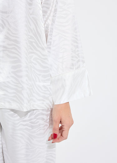 Pyjama long en satin motif zébré Blanc