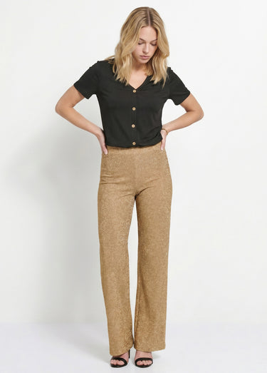 Pantalon large brillant doré ceinture élastiquée Dore