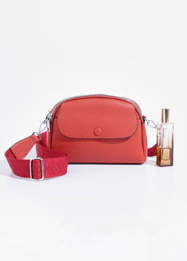 Sac simili cuir grainé et bandoulière Rouge
