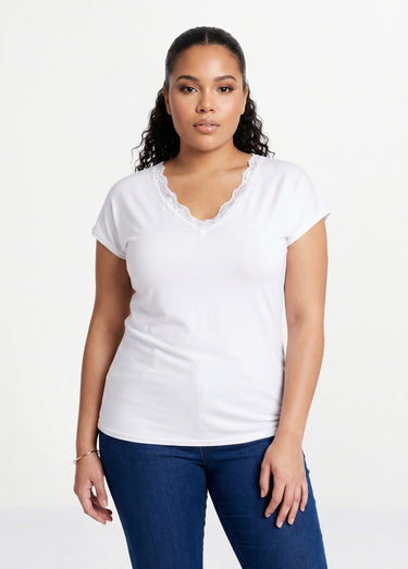 T-shirt court extensible dentelle Blanc