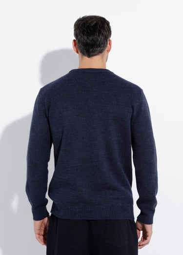Pull chaud col rond en laine majoritaire Bleu Marine