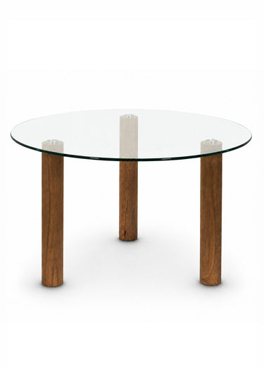 Table basse ronde en verre trempé CLARA Blanc/Marron