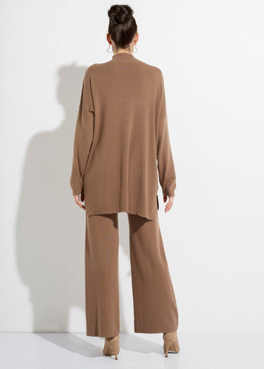Ensemble en maille tunique + pantalon Camel