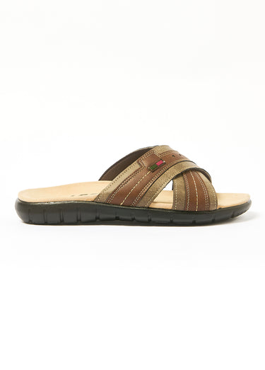 Mules brides croisées semelle confort Marron