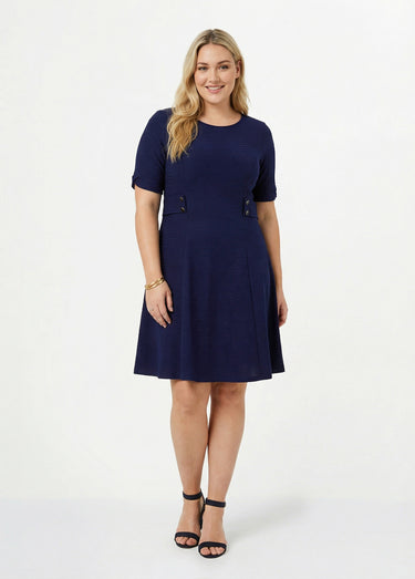 Robe évasée courte unie Marine