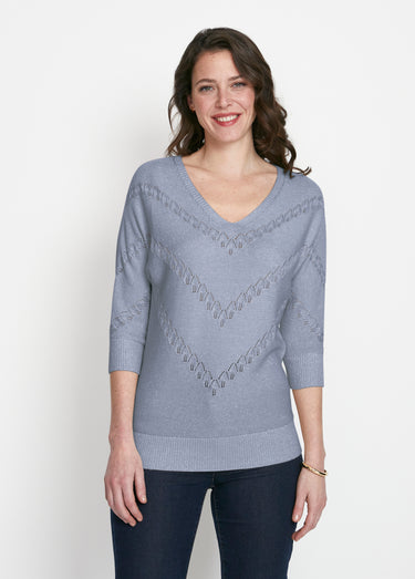 Pull maille brillante fantaisie ajourée Bleu