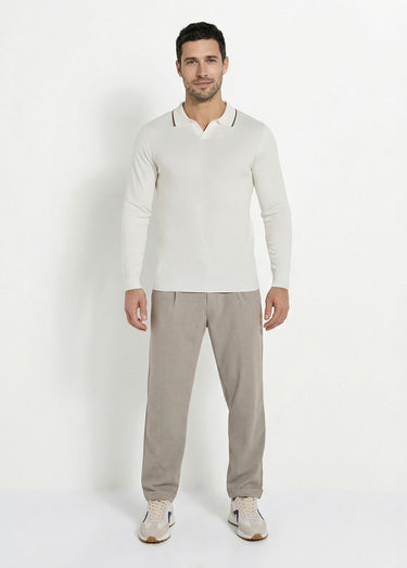 Pull maille texturée fine jauge col polo Blanc