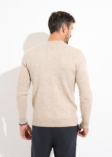 Pull col rond fine jauge, coupe ajustée Beige