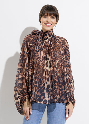 Chemisier léopard et manches bouffantes Leopard