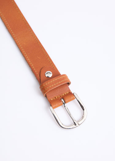 Ceinture casual chic cuir, bords francs Marron