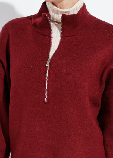 Pull court avec col montant zippé Bordeaux