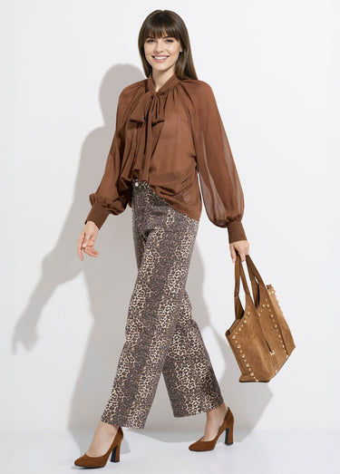 Chemisier voile uni avec col lavallière Chocolat