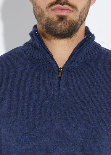 Pull col zippé chaud, laine majoritaire Marine