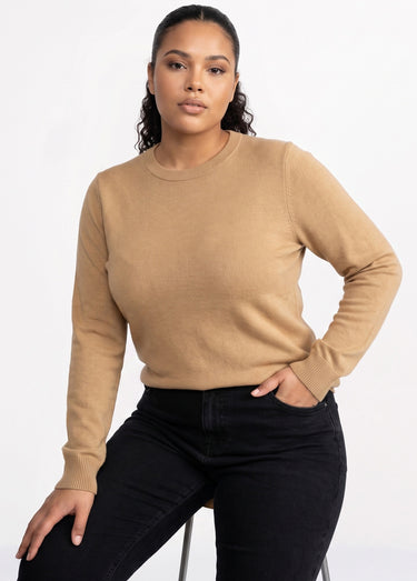 Pull doux col rond manches longues Camel