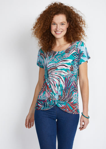 Tee-shirt manches kimono effet blousant Vert/Rose