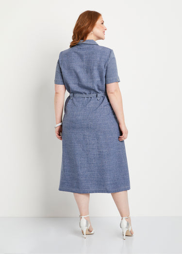 Robe-chemisier mi-longue coupe droite Bleu Chine