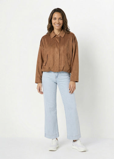 Blouson zippé suédine taille resserrée Camel
