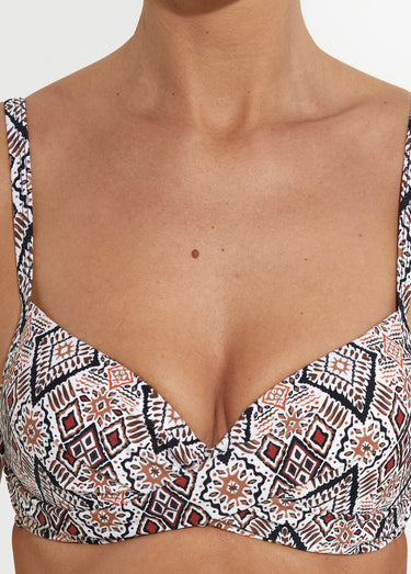 Maillot de bain 2 pièces motif aztèque Marron