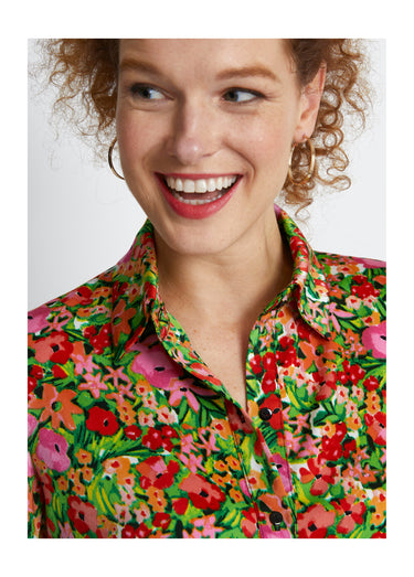 Chemisier manches longues imprimé floral Rouge/Vert