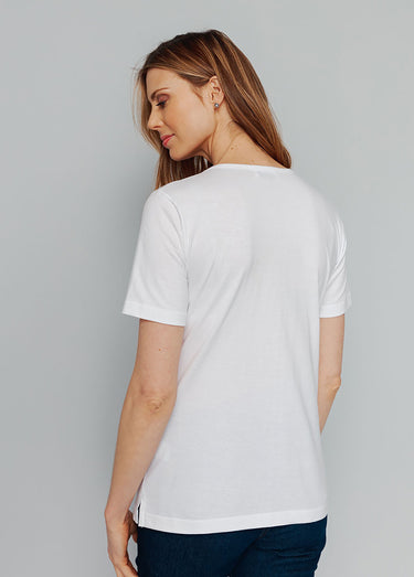 T-shirt motif fleurs encolure ronde Fond Blanc