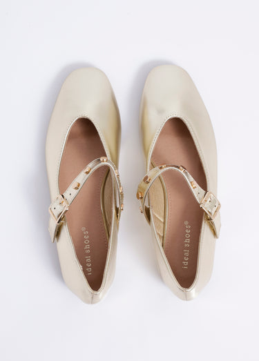 Ballerines métallisées bride clous métal Dore