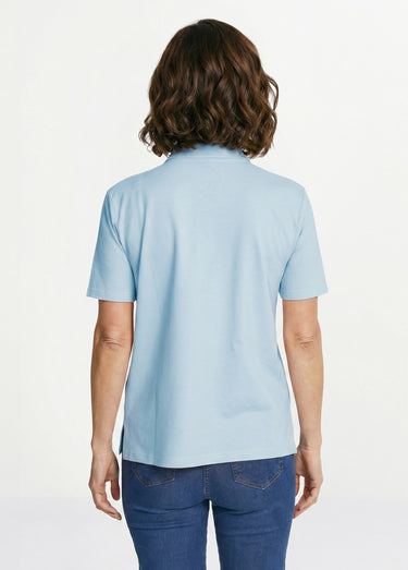 T-shirt maille piquée coton col polo Bleu