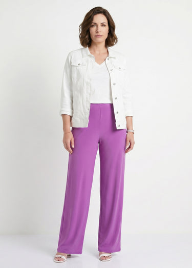 Pantalon fluide taille élastiquée maille Uni Violet