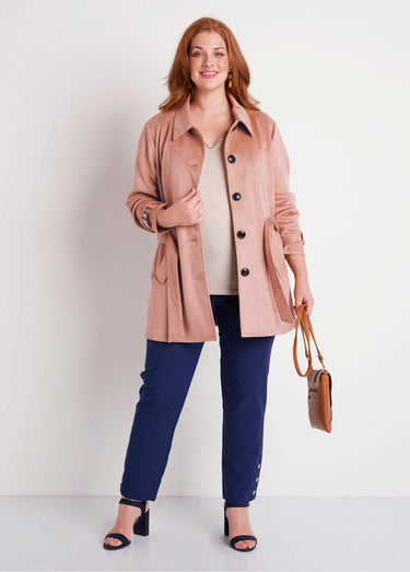 Manteau court tissu suédé Rose Nude