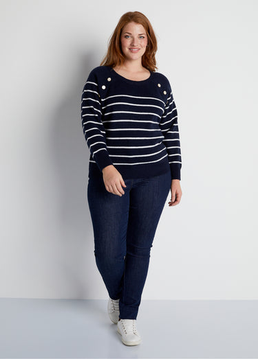 Pull marinière manches longues rayé Marine/Ecru