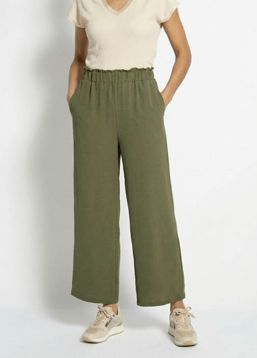 Pantalon large fluide en crêpe Kaki