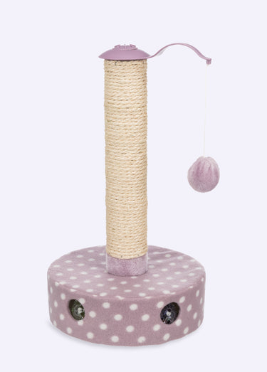 Tronc à griffer peluche + balles, pour chat Mauve / Naturel