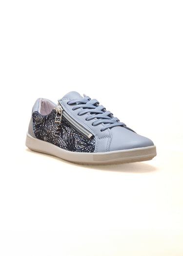 Baskets cuir zippées grande largeur Bleu Feuillage