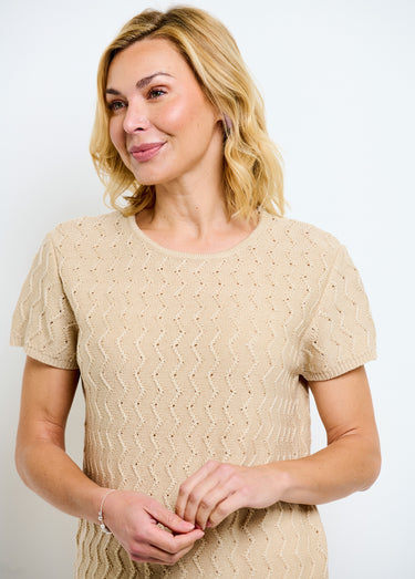 Pull-tunique tricot reliefé torsadé manches courtes Ficelle