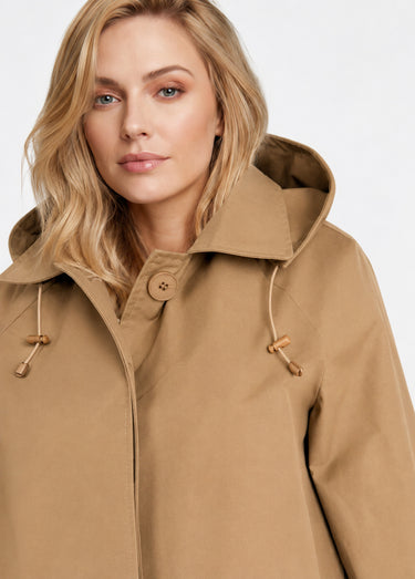Trench court déperlant, capuche amovible Camel