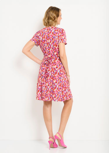 Robe courte col V graphique base évasée Rose/Violet