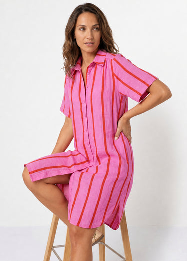 Robe chemise courte à rayures vives Rose/Rouge