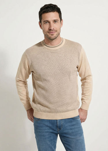 Pull col rond maille caviar coton Beige
