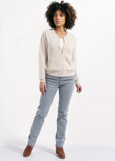 Gilet zippé esprit bomber maille brillante Beige